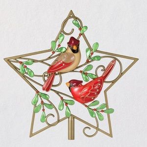FINAL DROP🚨NIB Hallmark Cardinal Couple 2022 Tree Topper Golden Star